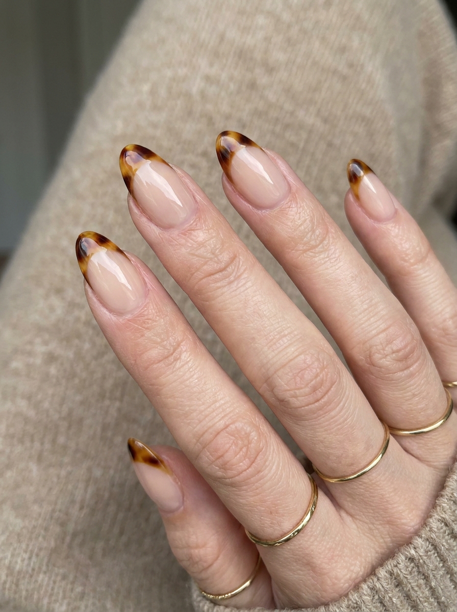 Olive and Gold French Nails als elegante French-Maniküre für den Herbst 2026